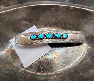 Sterling Silver Hair Barrette w/ 5 Round Blue Stones (Possibly Sleeping Beauty)