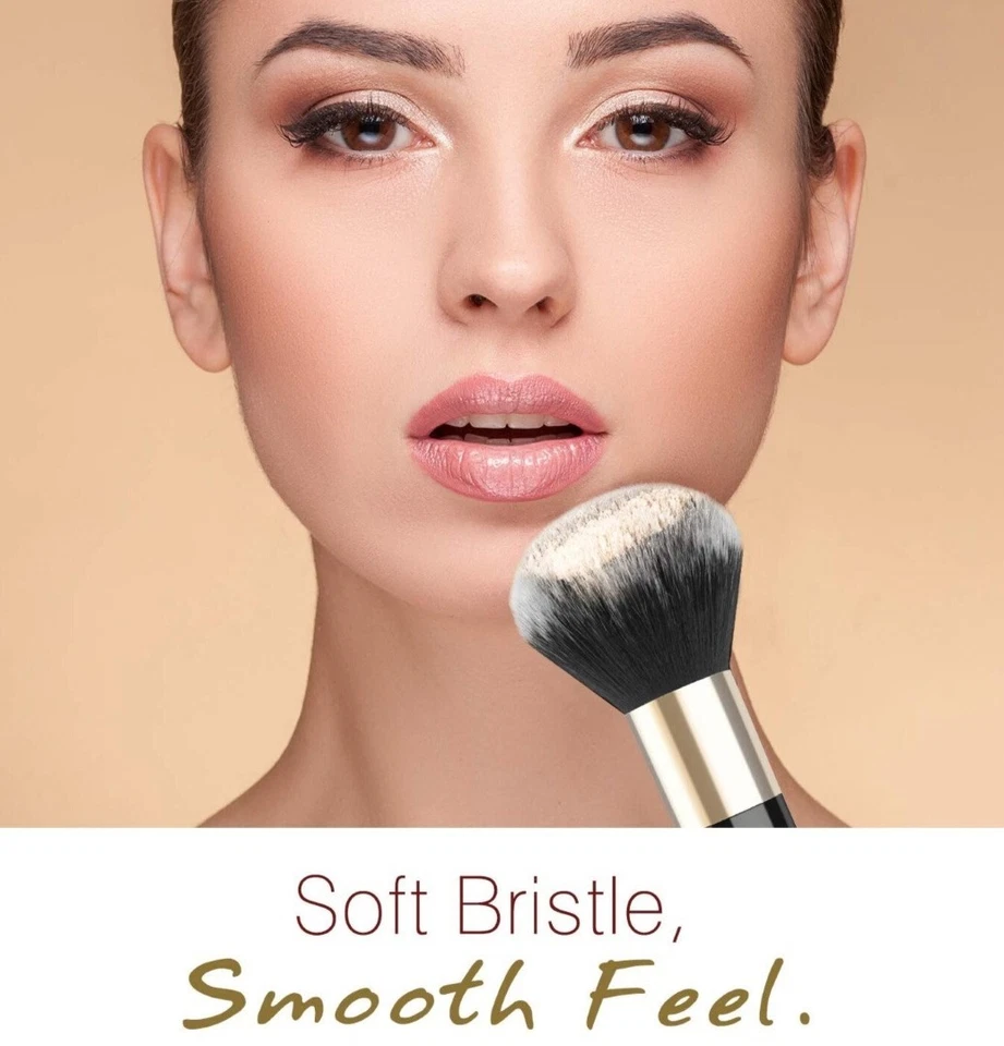 Pincel de maquiagem em pó, pincel Kabuki plano, pincel de maquiagem grande único preto e dourado - Imagem 2 de 4