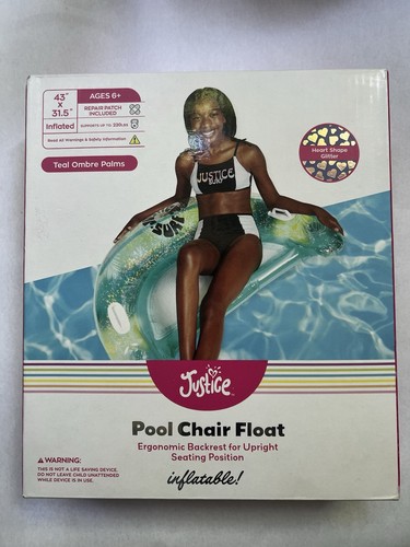 Justice Inflatable Pool Chair Float W/Back Rest & Cup Holder - Picture 1 of 2