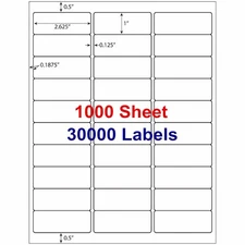 1 x 2 5/8 30000 Address Laser Ink Jet Shipping Labels 2.625 x 1 30UP 1000 Sheets