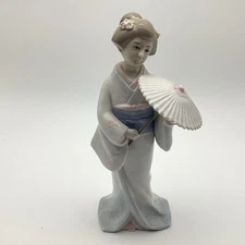 Porcelain Geisha With Porcelain Umbrella TOYO 9.5” Pink Flowers Painted