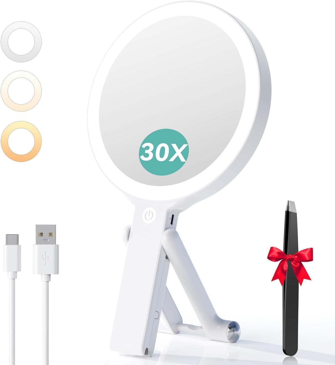 Specchio Trucco Con Luci LED, Specchio Ingranditore Bifacciale 30X/1X, 3 Colori 