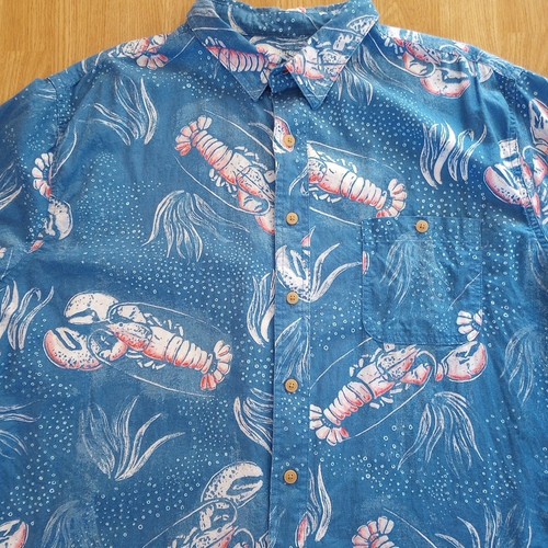 Croft and Barrow Hawaiian Shirt Blue Mens Size XXL Lobster Coastal Ocean Summer - Picture 2 of 12