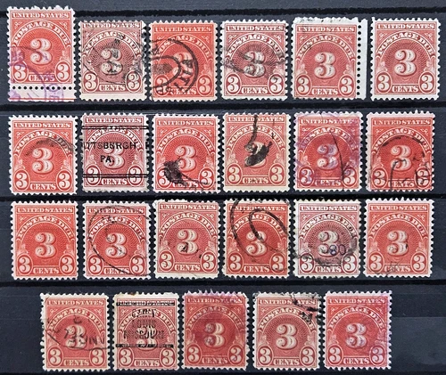 US Stamp 1931 3c Postage Due Collection Lot of 23 Scott # J82 MINT and Used