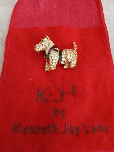 Vintage Kenneth Jay Lane Scottie Dog KJL Pin Multicolor Crystals Costume Jewelry
