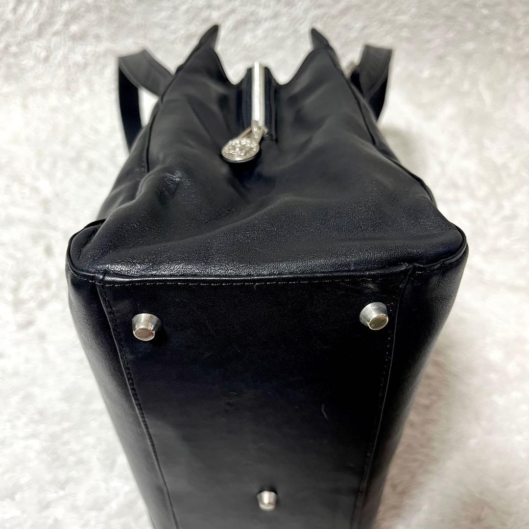 GIANNI VERSACE Leather HandBag Tote Bag Medusa Embossed Silver Hardware Black thumbnail 9