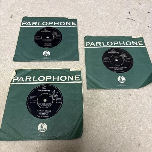 3 Vintage 1960s Beatles Vinyl Singles Parlophone feel fine can’t buy me I want