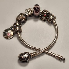 AUTHENTIC SILVER PANDORA W/ 7 CHARMs BRACELET 39grams - 7"