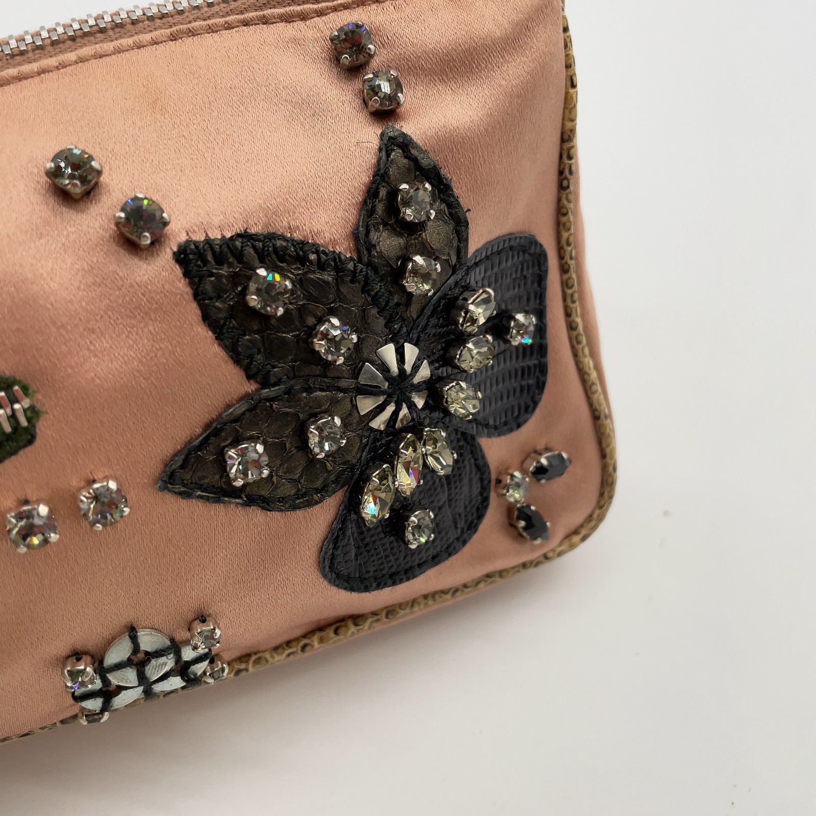 Auth Prada Flora Patch Satin Python Print Pink Mi… - image 14