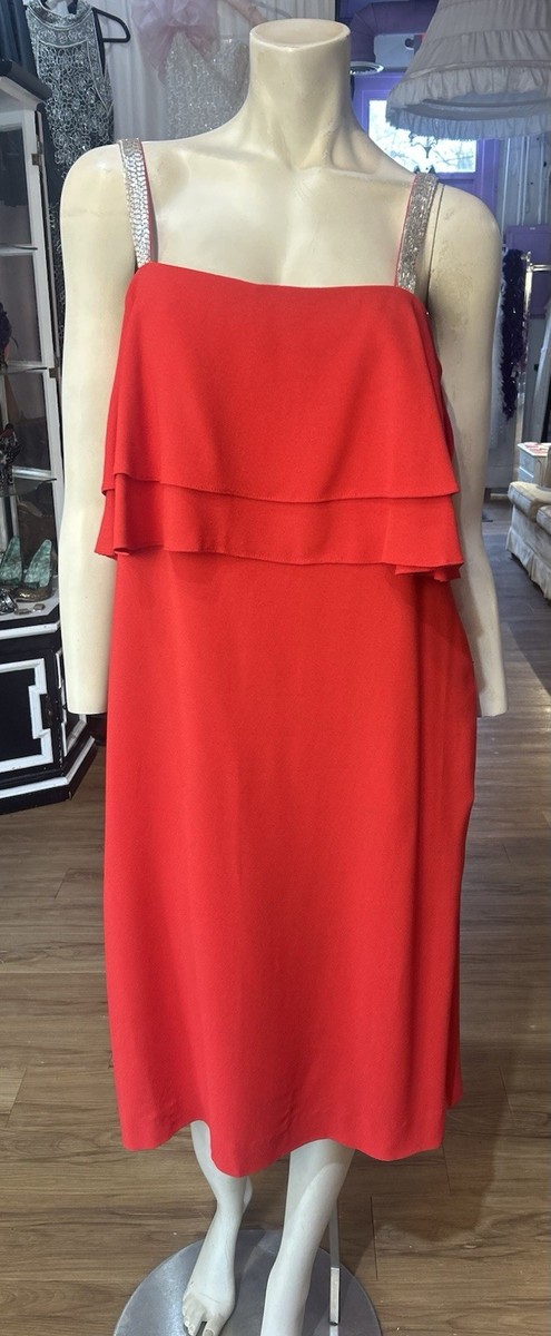 bill blass red dress Vintage 1980s Deadstock Bill Blass Collection 3 Red Dress w/ Beaded Straps