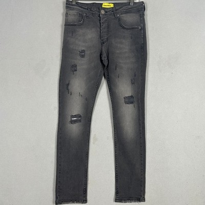 DSQUARED2 Jeans Men 30X30 Slim Distressed Grey Repair Patch Denim Button Fly EUC