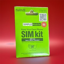 SIMPLE Mobile SIM Kit 5G 4G LTE Nano Micro Standard Prepaid $5 Credit