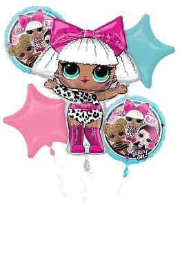 L.O.L. Surprise! ''Glam'' Star/Round Satin Foil Balloon Bouquet, White/Blue/Pink, 