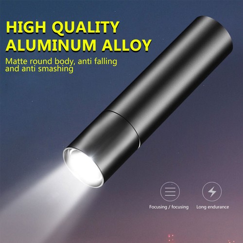 Mini LED Flashlight Torch USB Rechargeable Zoomable Pocket Light Outdoor Camping - Picture 2 of 12