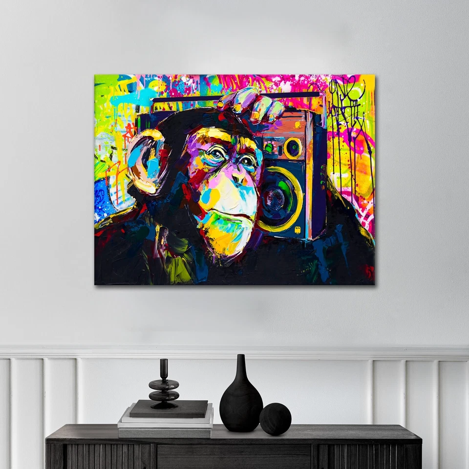 Leinwandbild Poster Acryl Glas Pop-Art Affe Musik Street-Art bunt - Bild 2 von 4