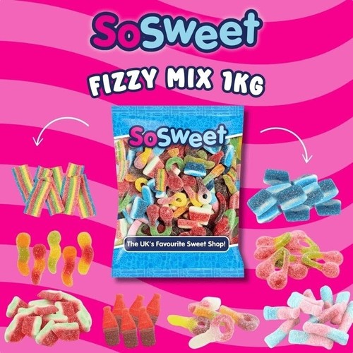 Fizzy Pick n Mix Süßigkeiten - 1kg Beutel - Party Retro Zuckerbeschichtete Süßigkeiten - von SoSweet - Bild 3 von 5