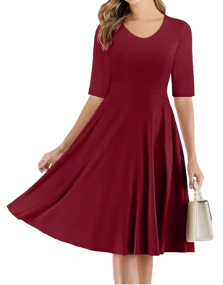 Elesol A-Line Fit Flare Loose Crewneck Half Sleeve Dress Wine Red Size XL  NEW | eBay