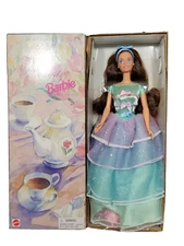 1997 Avon Spring Tea Party Brunette Barbie Doll & Tea Set 3rd Series #18658 