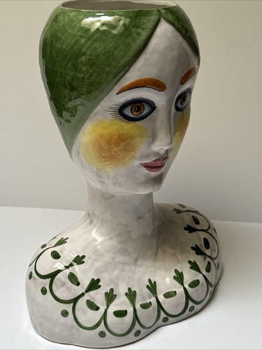 HORCHOW SCULPTURE WOMAN PLANTER PORTRAIT LARGE ITALIAN CERAMIC MODERNIST 16 INCH - Picture 7 of 16
