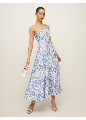 Reformation Monette Linen Floral Maxi Midi Dress Larkspur Blue White women 2025 | eBay Reformation Monette Linen Floral Maxi Midi Dress Larkspur Blue White women 2025 | eBay