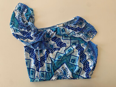 Ramy Brook Womens Milo Blue Off-The-Shoulder Print Swim Top Cover-Up Size Large