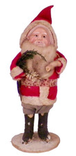 Santa Claus Figure Christmas Decoration Celluloid Face Cloth Wire Vintage 51