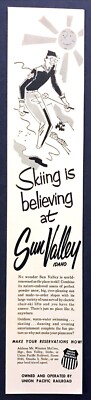 1955 Sun Valley Idaho Man on Skis art ''Skiing is Believing'' vintage print ad