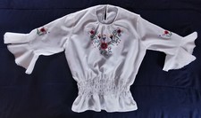 Beautiful Vintage Hungarian Kalocsa Embroidered Floral Bell Sleeve Blouse