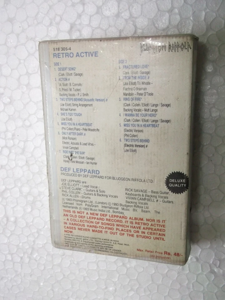 DEF LEPPARD retro active   RARE orig CASSETTE TAPE INDIA indian - Image 2 of 4