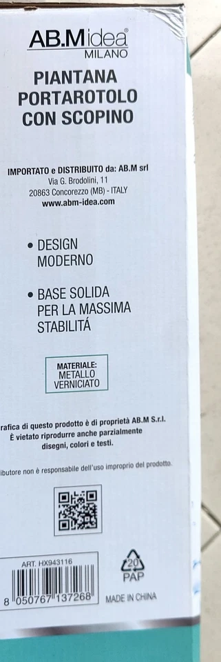 ABM Idea Milano Piantana Porta Rotolo + Scopino Bagno in Acciaio Verniciato – Ba - Immagine 2 di 2