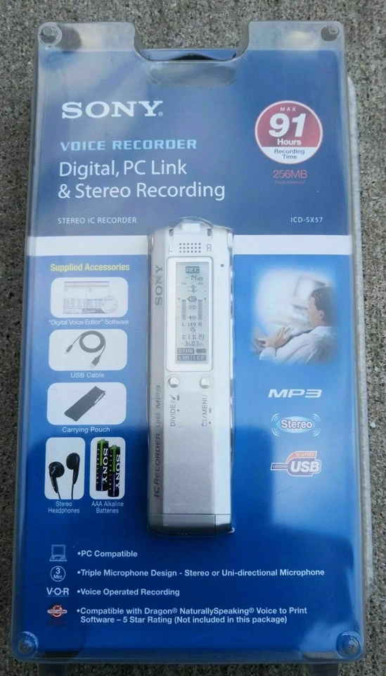 Sony ICD-SX57 (256 MB, 91 Hours) Handheld Digital Transcriber / Recorder - Image 2 of 3