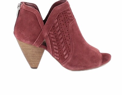 Vince Camuto Ebelin Teaberry Open Toe Cut Out Ankle Stacked Heel Suede Booties