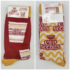 2 Pair Cup of Noodles Crew Socks - Men's Shoe Size 8-12, Gift Nissin Ramen L6 MP