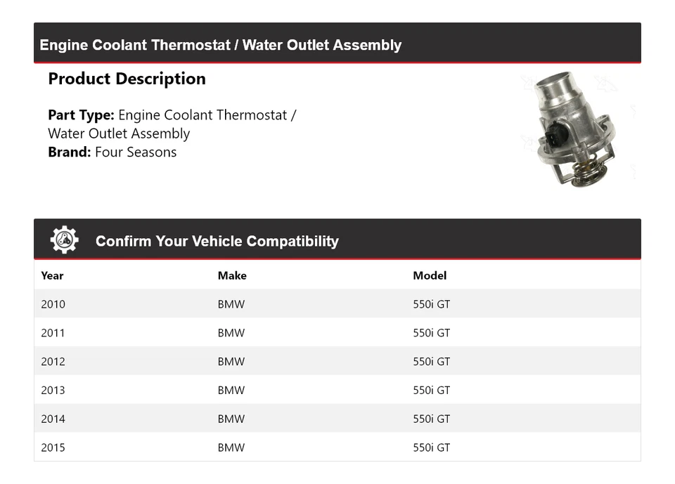 Termostato de refrigerante de motor para BMW 550i GT 2010-15/conjunto de salida de agua 4 estaciones Foto 2 de 4
