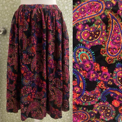 Vintage Fits Like Size S Multicolor Floral Flower Paisley Pattern Boho Skirt