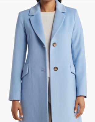 NEW Fleurette Studio Notch Collar $1100 Wool Blend Coat Sky Blue