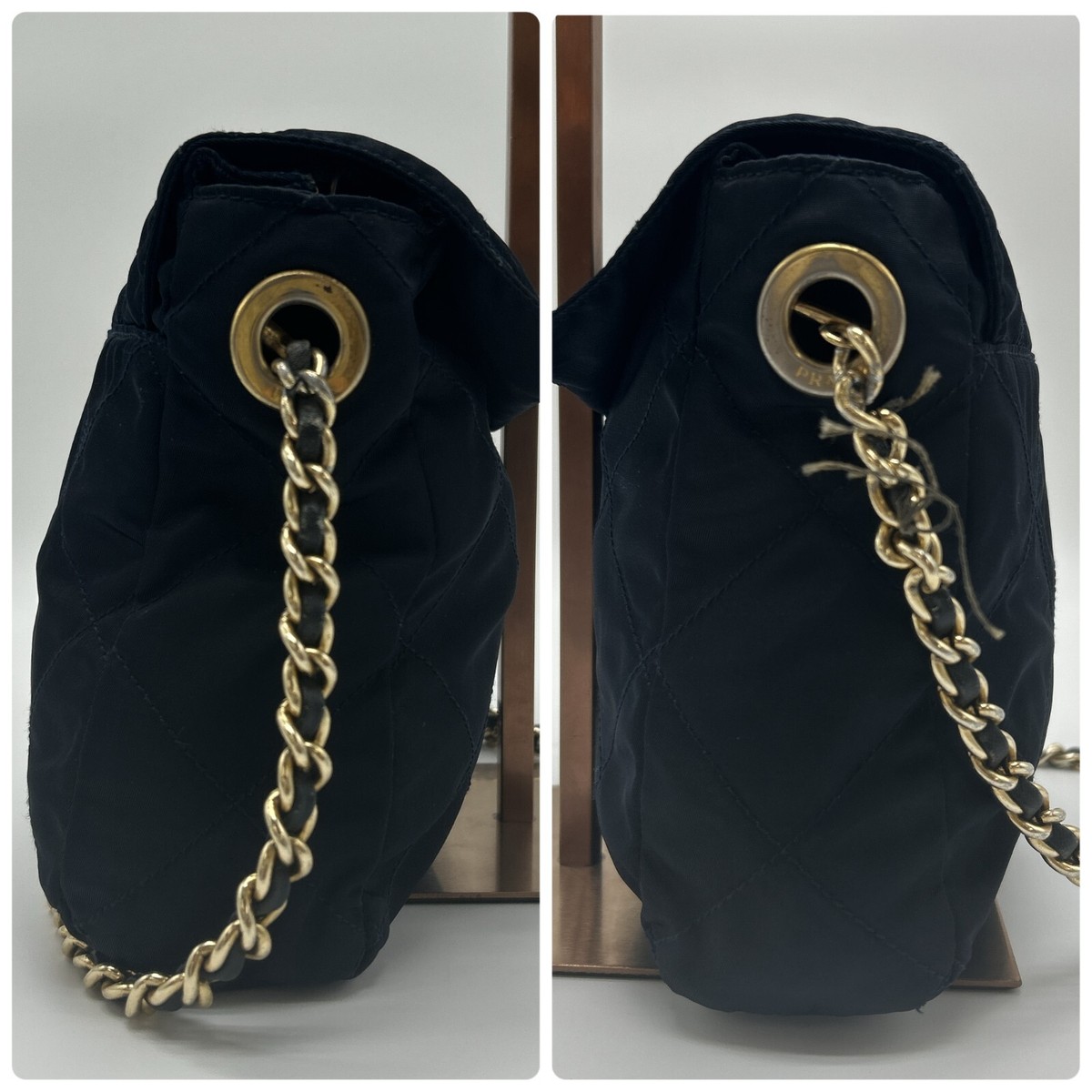 PRADA Quilted Tessuto Nylon Gold Chain Flap Tote Shoulder Bag