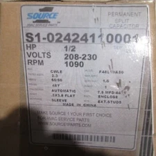 Motor, Genteq, F48L10D50, 1/2 HP, 208-230-1, 1090 RPM, CWLE, Frame 48Y