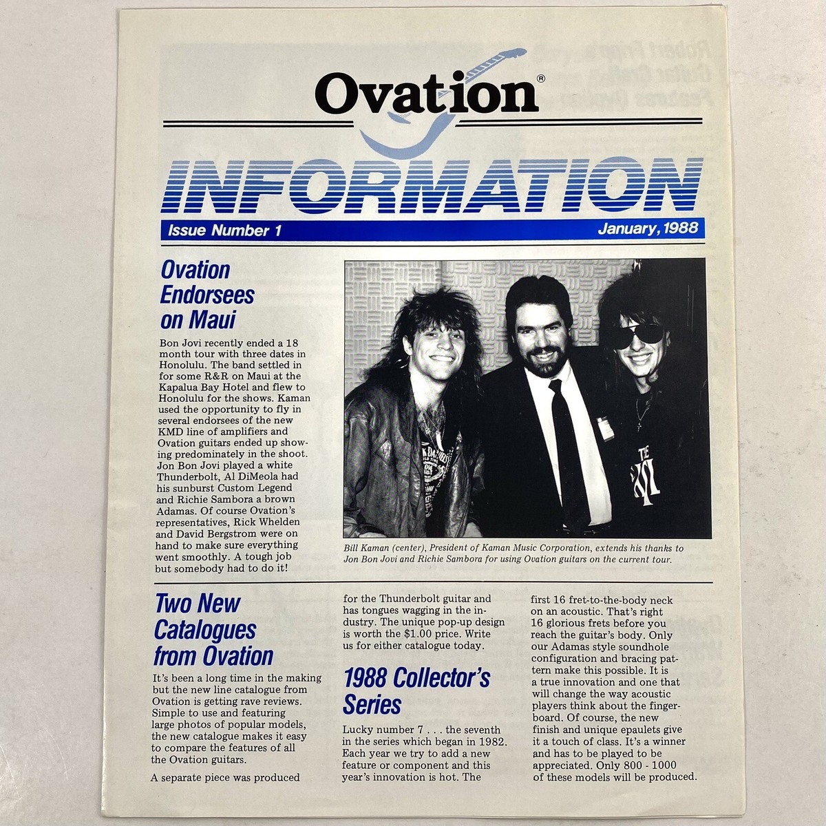 Ovation Information Issue Vintage January 1988 Guitar Promo