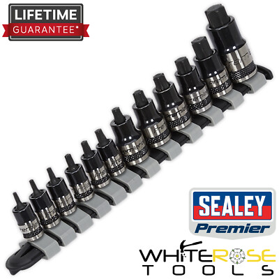 Sealey Trx-Star Steckschlüssel-Bit-Satz schwarz 12-teilig 1/4'' 3/8'' 1/2'' Dr Stubby Torx Premier 