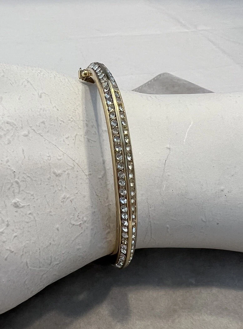Charnière en cristal clair années 1970 Christian Dior ton or avec bracelet de sécurité