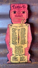 TIKI-TI Sunset Vintage 1960s Wood Cocktail Menu Replica LAST ONE - Los Angeles