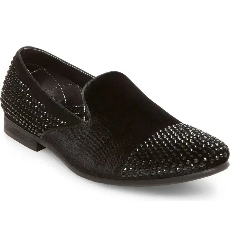 New Steve Madden sz 11.5 Clarity Studded Smoking Slipper Mens Shoes Black NIB