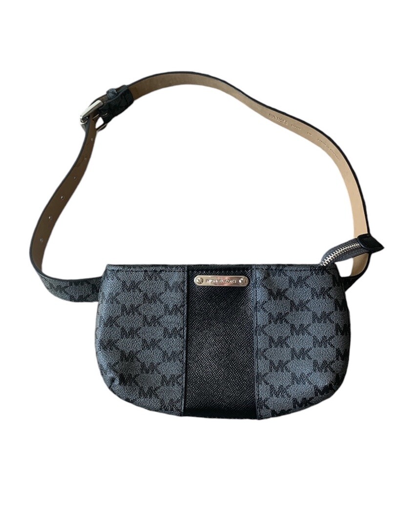 Michael Kors Black Gray Logo Belt Bag S/M Crossbody Minimalist Travel Unisex