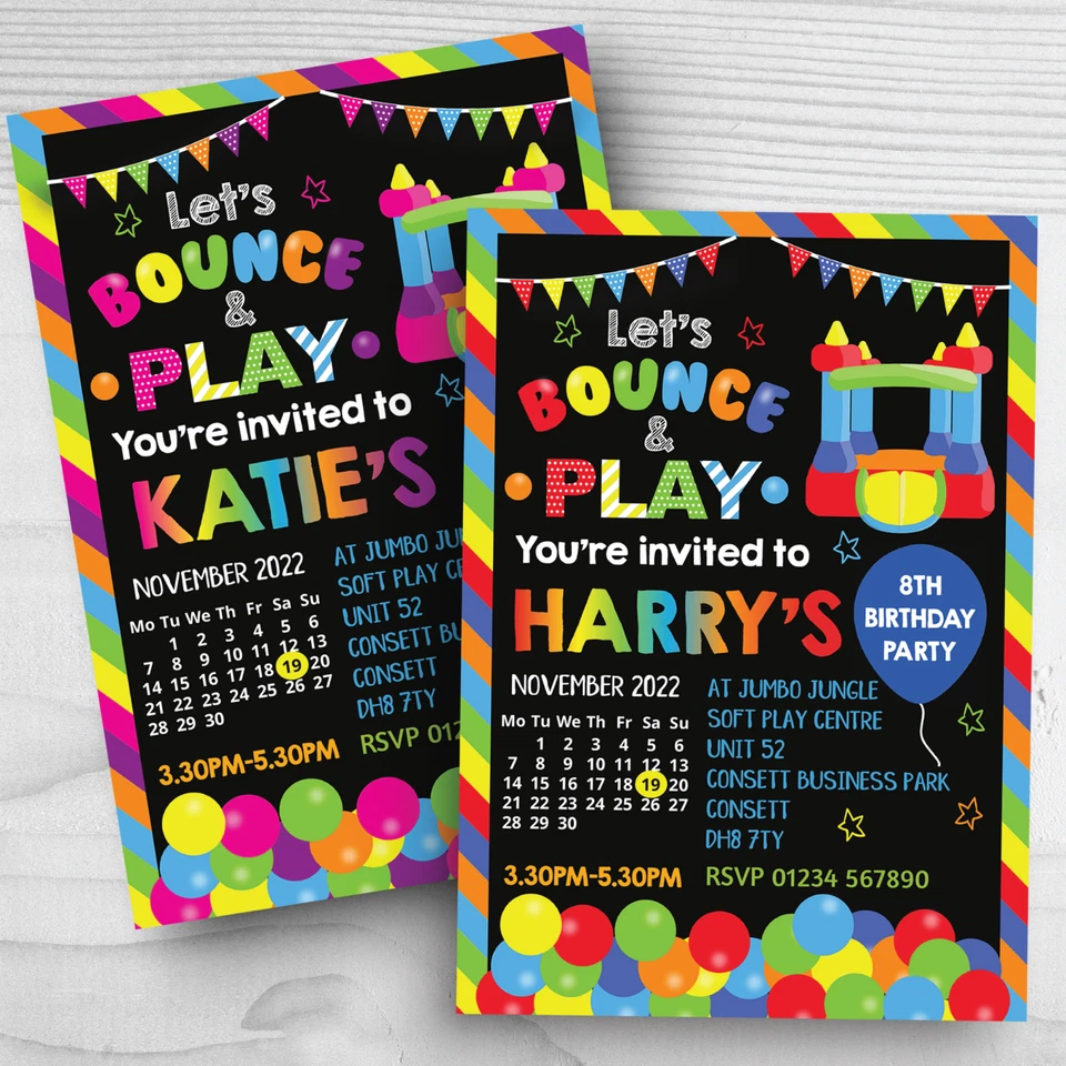 PERSONALISED MOMENTS Personalised Kids Bouncy Castle Birthday Party Invitations Invites Soft Play x10