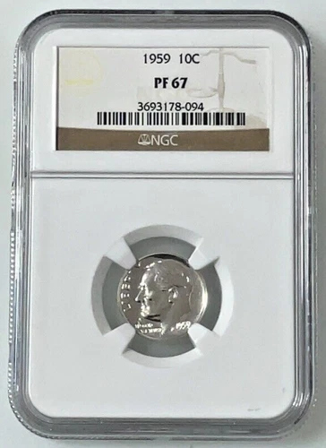 1959 Proof Roosevelt Silver Dime 10C U.S Coin NGC PF67