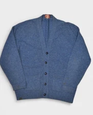 Vintage Moffat Weavers Sweater Mens L Wool Cardigan Blue V Neck Ireland Raglan