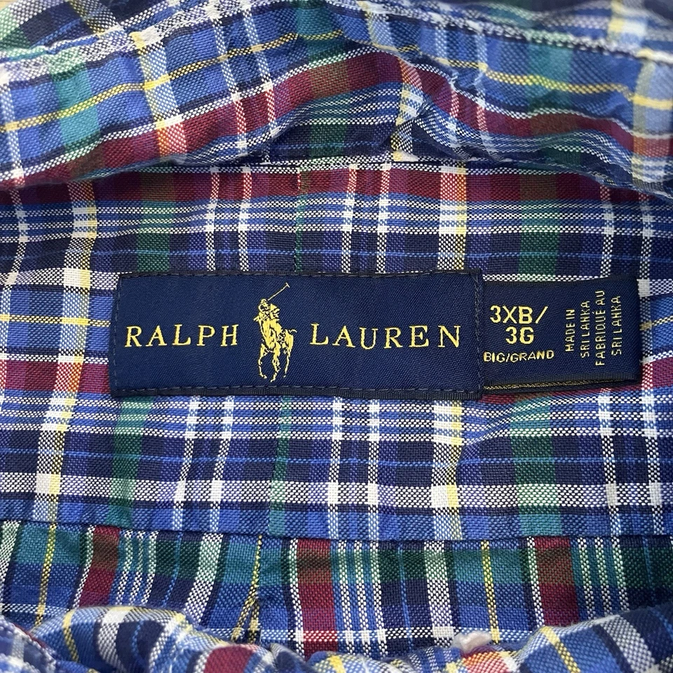 Ralph Lauren Shirt Adult 3XB Big Green Blue Button Down Casual Plaid Men’s Polo - Image 4 of 4