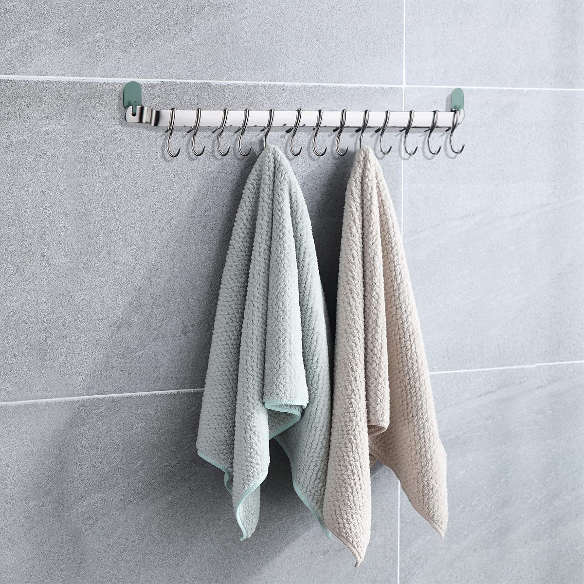 Pot Pan Rail Rack Hooks Holder Hanging Kitchen Organizer Wall Mount Home14 Hooks