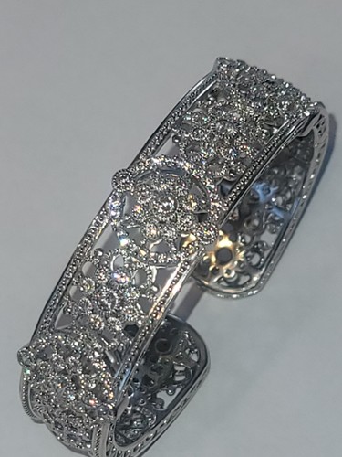 Judith Ripka Sterling Silver CZ Hinged Cuff Bracelet 7-inch